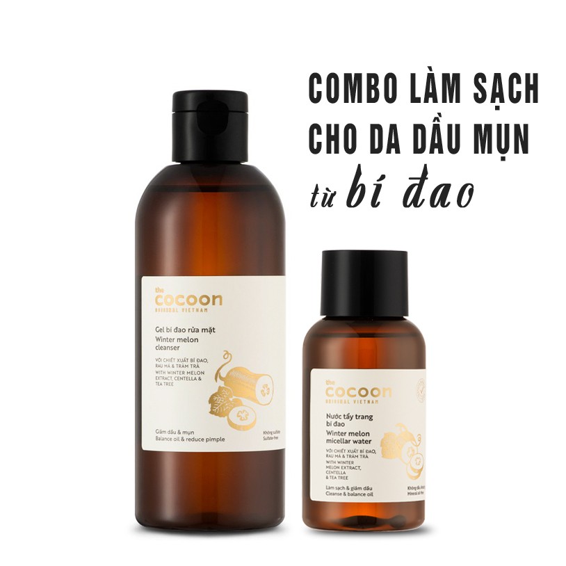 COMBO Làm Sạch Cho Da Dầu Mụn Từ Bí Đao Cocoon Thuần Chay: 1 Gel bí đao rửa mặt 310ml + 1 Nước tẩy trang bí đao 140ml