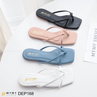 Dép bệt da lì kẹp tông quai mảnh mũi vuông mymy shoes