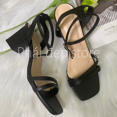 Giày sandal cao gót gót vuông quai mảnh gót vuông 7 phân Mã T9