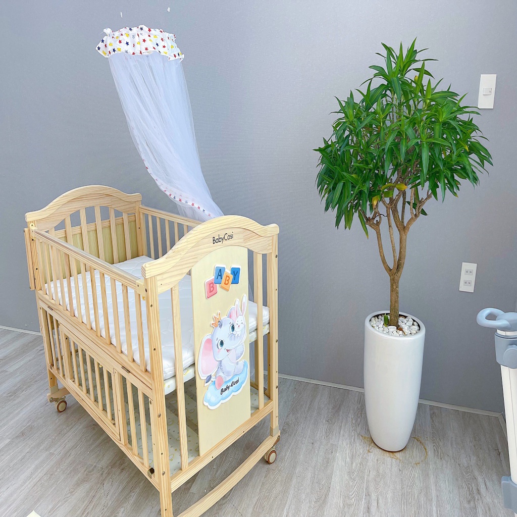 Nôi cũi gỗ giường đa năng cho bé 6in1 Baby Cosi Tặng kèm màn và bánh xe - Nôi gỗ dùng cho bé sơ sinh đến 6 tuổi