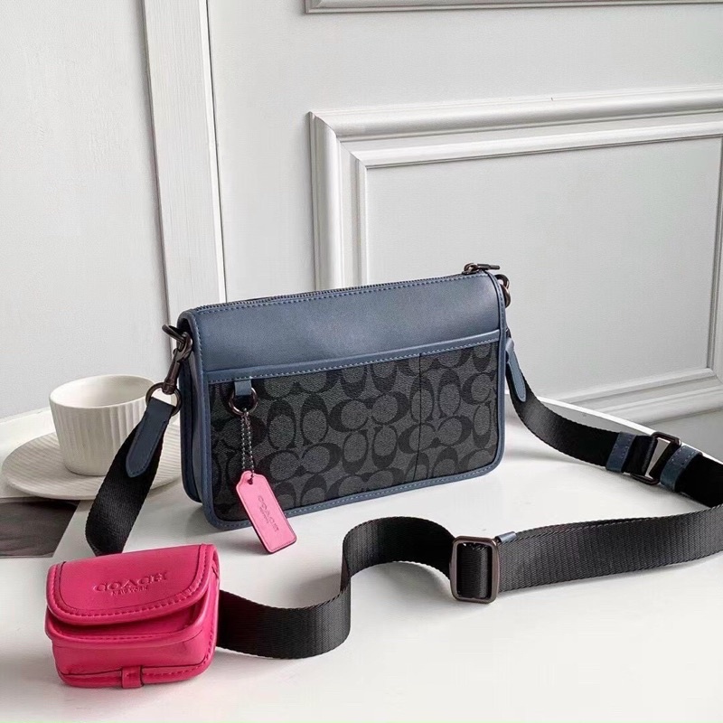 Túi coach unisex da thật phối canvas