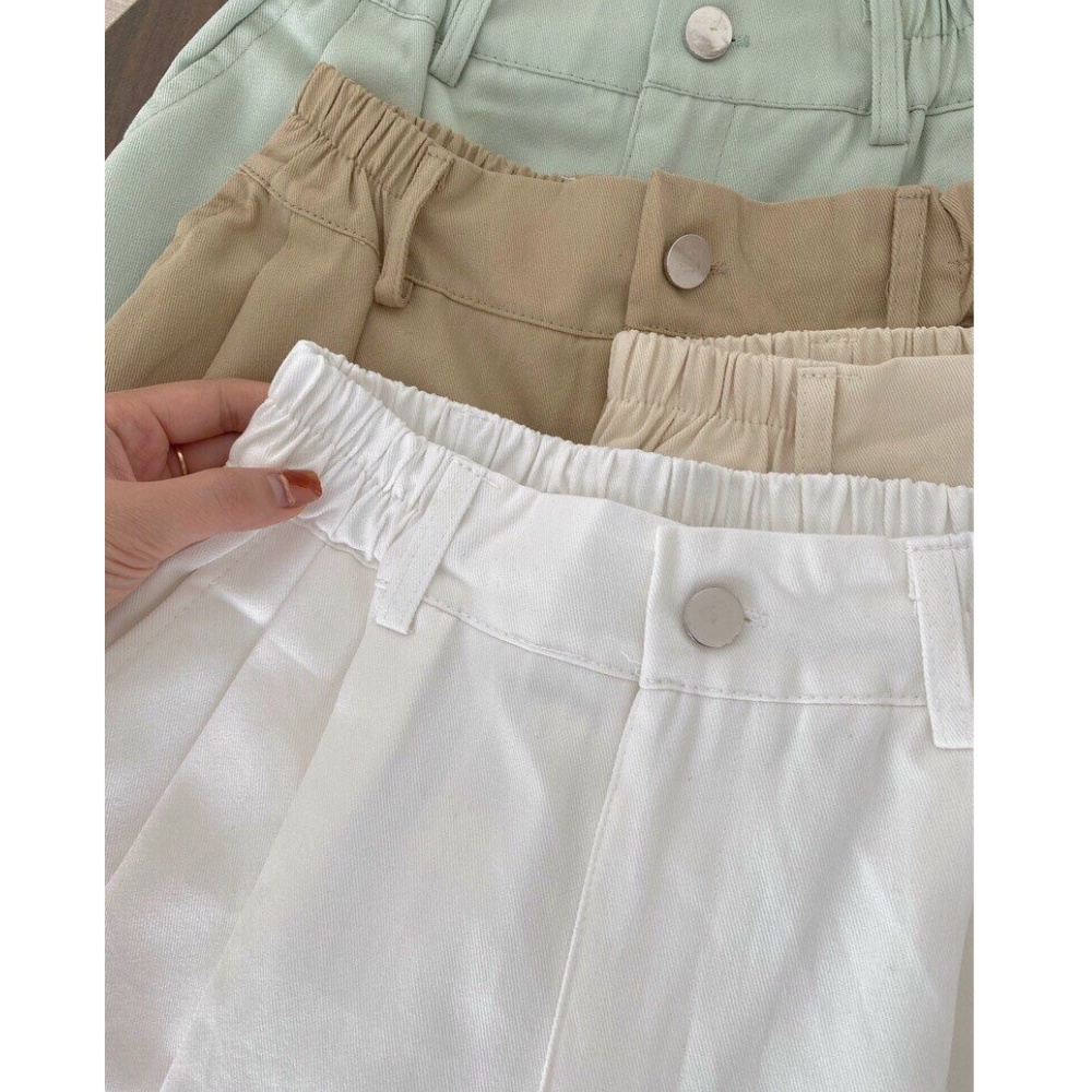 Quần sooc kaki nữ, quần short gập gấu lưng cao, cạp chun ống rộng, chất vải thoáng mát cho mùa hè,5 màu sắc