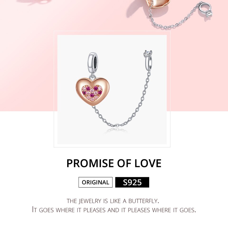 Hạt charm Bamoer bằng bạc 925 thật có chuỗi dây an toàn xinh xắn cho vòng tay DIY BSC396