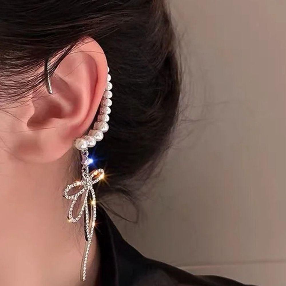 VANES1 Khuyên Tai Móc Nơ Kim Loại Đính Đá Sang Trọng