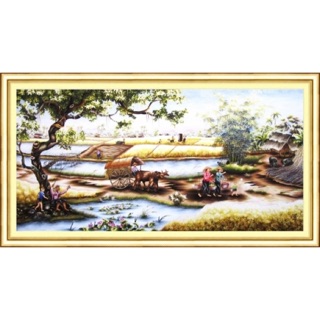 Tranh thêu làng quê khổ lớn 188x113cm