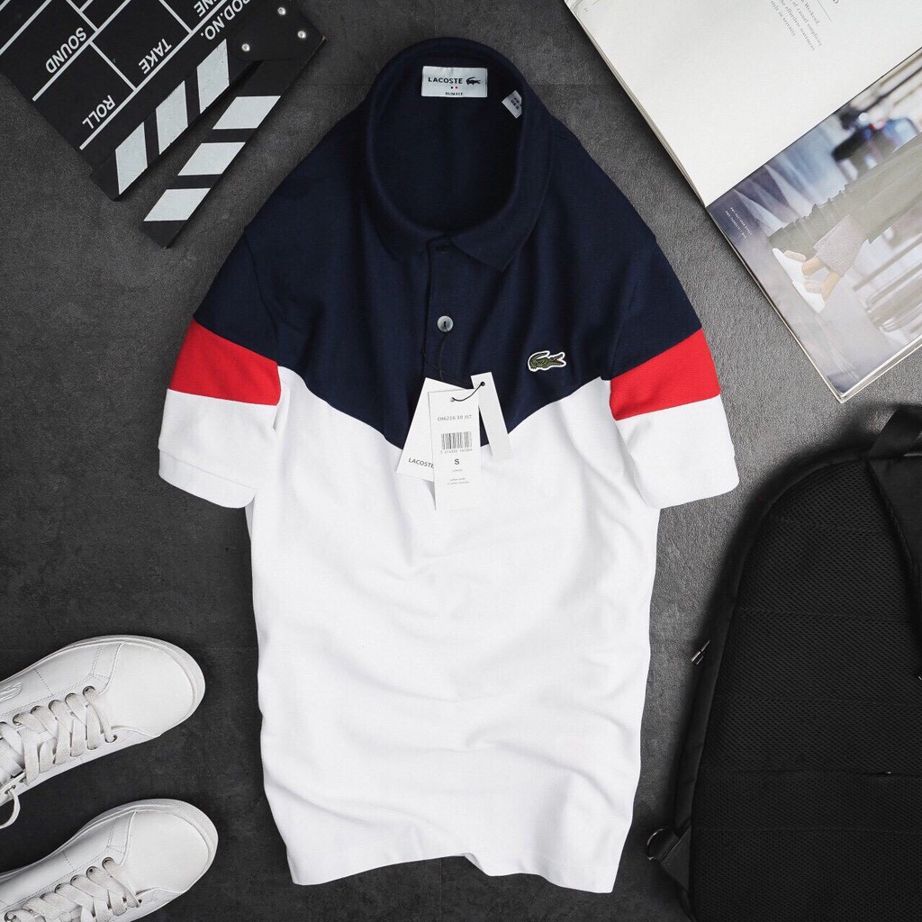 Áo thun Polo Lacoste trắng phối