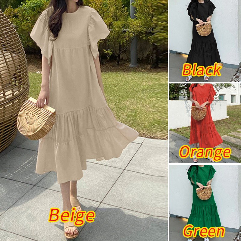 ZANZEA Đầm dài tay cổ tròn nhún bèo thời trang | BigBuy360 - bigbuy360.vn
