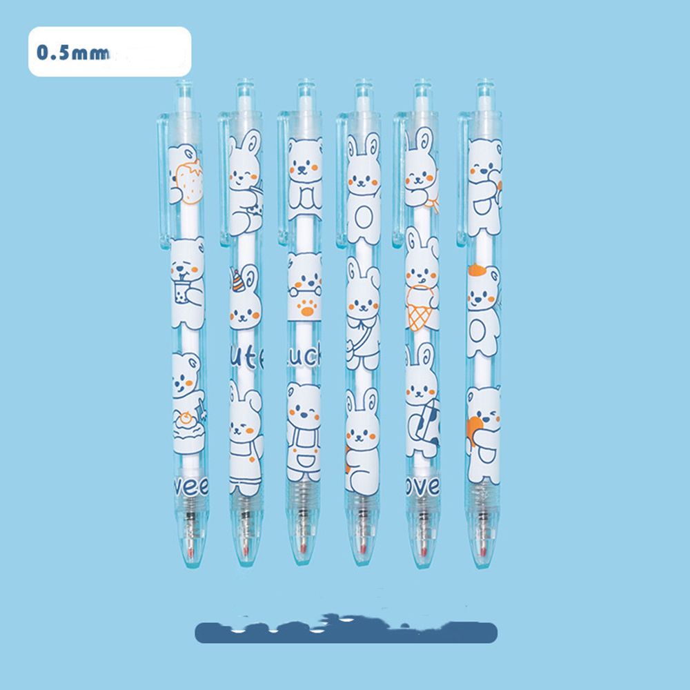 6 bút gel bấm mực đen khô nhanh vỏ in họa tiết hoạt hình sáng tạo dành cho học sinh/văn phòng