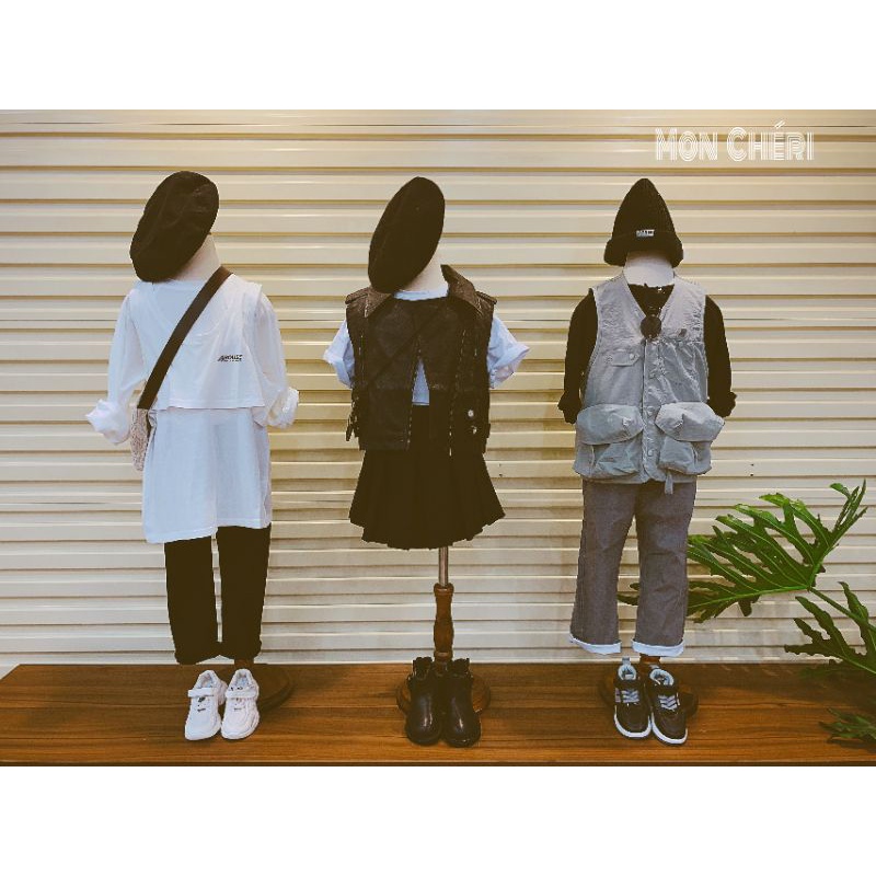 Áo gile xám túi hộp thời trang trẻ em thu đông cho bé gái bé trai cỡ lớn