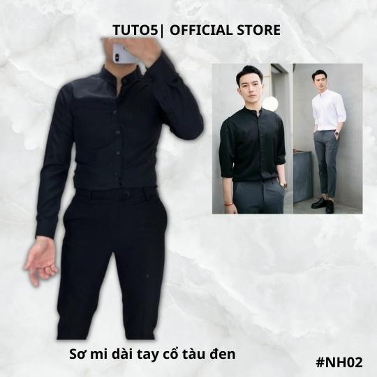 Áo sơ mi cổ tàu nam TUTO5 Menswear dài tay trơn trắng,đen form Slimfit Shirt kiểu dáng Hàn Quốc chất lụa phong cách NH01