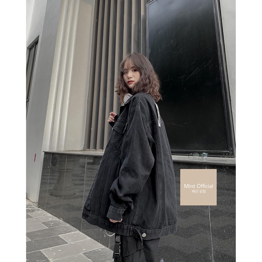 Áo khoác bò màu đen dáng dài rộng