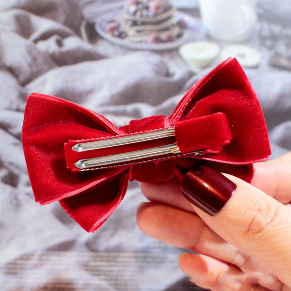 Kẹp tóc nơ vải nhung màu đỏ đáng yêu thời trang dành cho bé gái