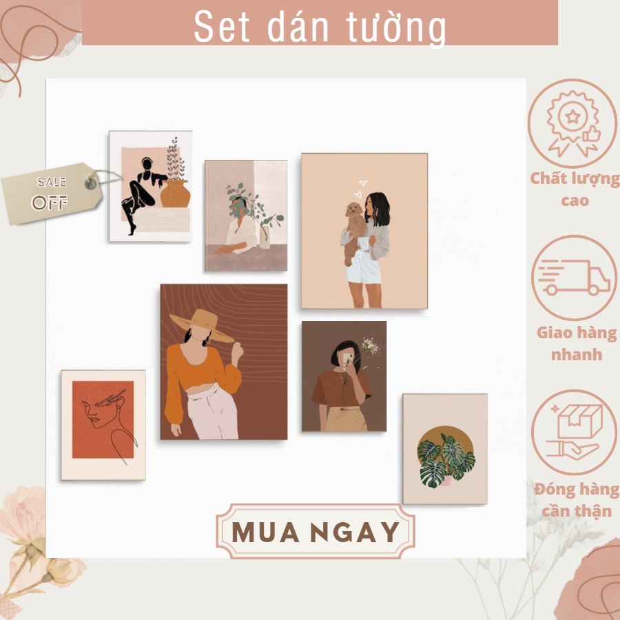 [Set cỡ to]Bộ 7 tranh trang trí phòng ngủ TGKA cỡ vừa dày 5mm dán tường, để kệ. có sẵn băng keo 2 mặt