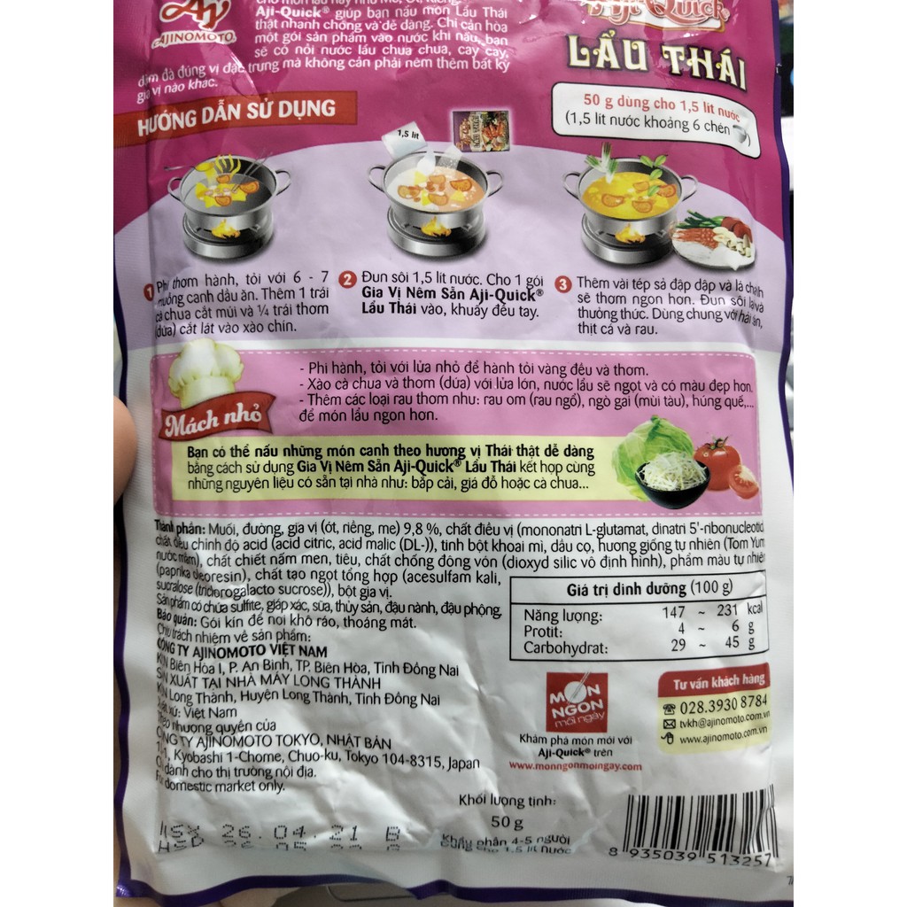 Gia vị nấu lẩu Thái AjiQuick, gói 50g (date luôn mới)