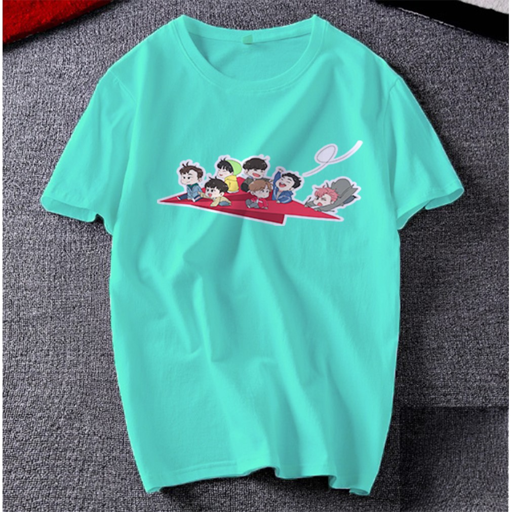 Áo thun Cotton Unisex - Fan IKON Hàn Quốc - K-Pop - Chibi - IKON và máy bay giấy