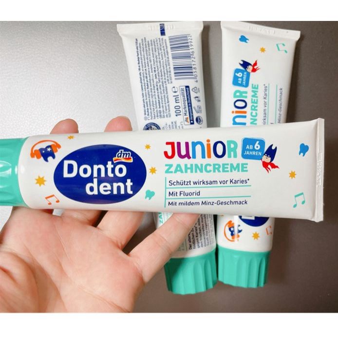 Kem đánh răng trẻ em Dontodent Junior Đức ngừa sâu răng,100ml - Nội địa Đức - Dành cho trẻ em từ 6 tuổi