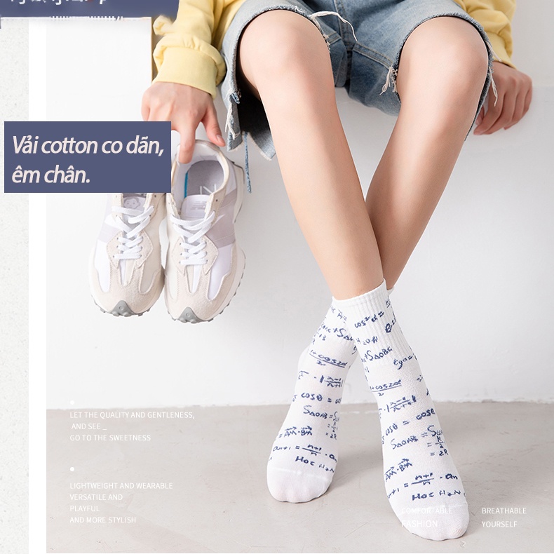 Tất chân unisex tất chân thu đông cho nam và nữ, vớ nam nữ in công thức số học phù hợp học sinh sinh viên - T016 Miintat