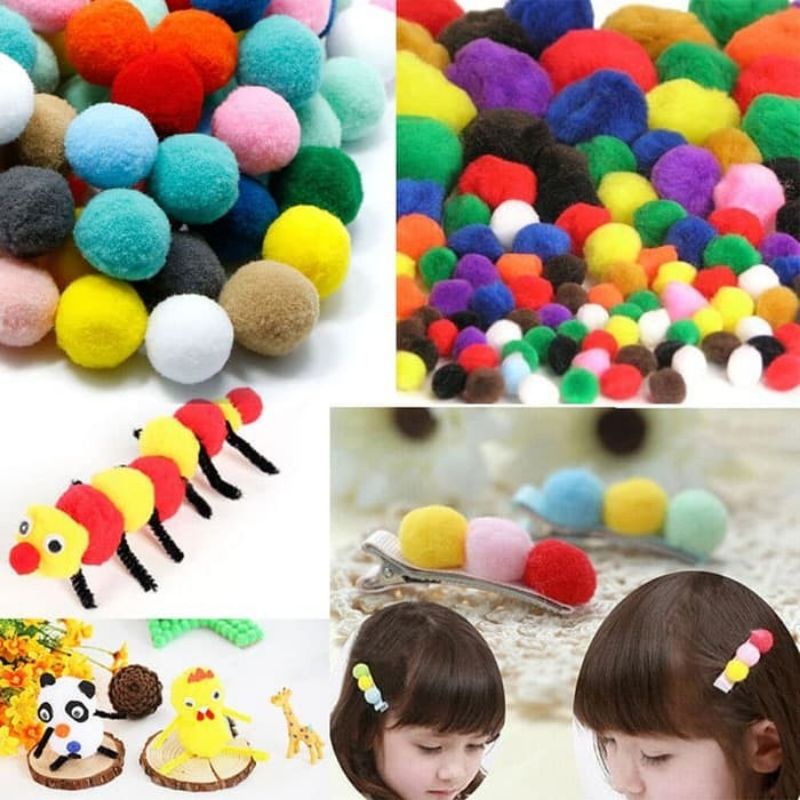 (siêu rẻ) quả pom pom (bông) trơn hoặc Xù kim tuyến làm đồ handmade, đồ chơi thủ công cho bé, kẹp tóc, lọ hoa , phụ kiện