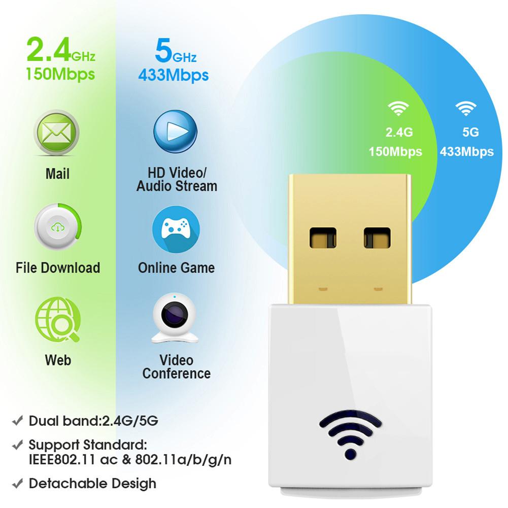 Bộ chuyển đổi wifi USB 5ghz mini 600mbps 802.11ac Bộ thu wifi băng tần kép USB Ethernet Adapter Card mạng | BigBuy360 - bigbuy360.vn