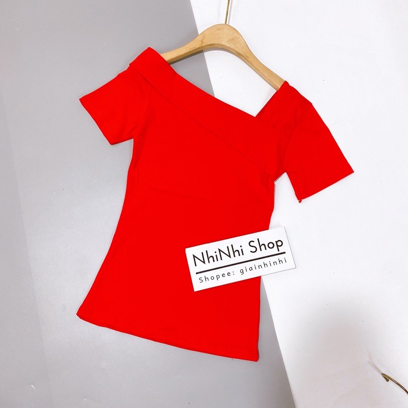 Áo thun ngắn tay lệch vai kiểu mới, Áo kiểu vai lệch tay cộc vải cotton co giãn CS1303 - NhiNhi Shop | BigBuy360 - bigbuy360.vn