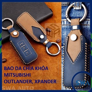 Bao da chìa khóa Mitsubishi Outlander, Xpander da thật crazy horse hand made có móc khóa, SWA AUTO