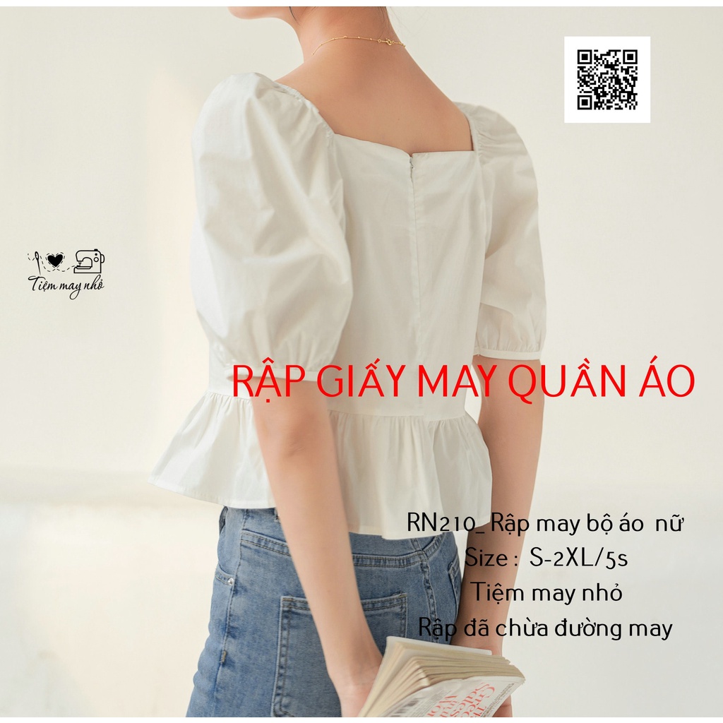 RN210_rập giấy may áo croptop tay bồng nữ