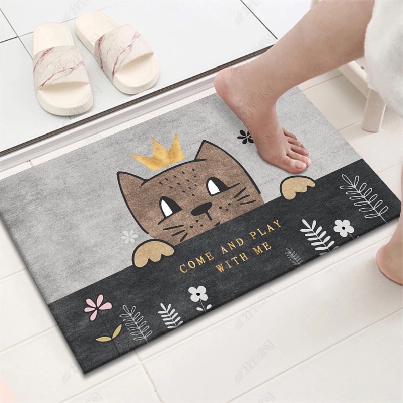 (LOẠI XỊN) Thảm chùi chân thấm nước nhà tắm chống trượt, thảm lau chân hình thú 3D nhà bếp