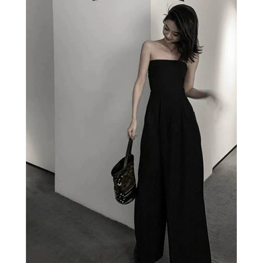 (HÌNH THẬT) Jumpsuit Dài Ống Rộng (ĐEN)