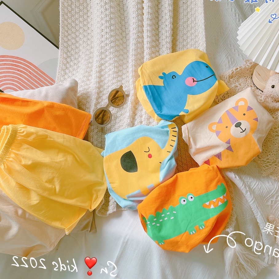 Bộ đồ cotton ba lỗ cho bé trai gái hình thú dễ thương từ 8-18kg