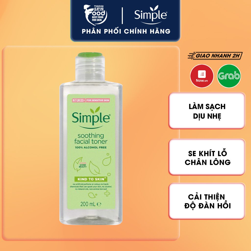 [Mã SKAMPUSH11 giảm 10% đơn 200k] Nước Hoa Hồng Không Cồn Làm Dịu Da Simple Kind To Skin Soothing Facial Toner 200ml
