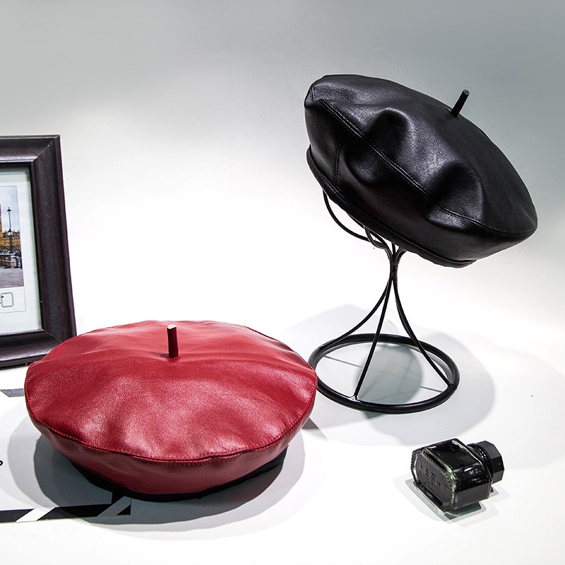 Mũ da beret Nón da nồi họa sĩ Retro Giả da cừu mềm mại Ulzzang Phong cách Hàn Quốc