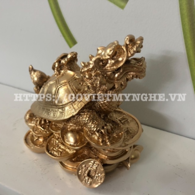 Tượng Đá Long Quy Phong Thủy Trấn Trạch Hóa Sát - Cao 10cm - Màu Nhũ Vàng | BigBuy360 - bigbuy360.vn