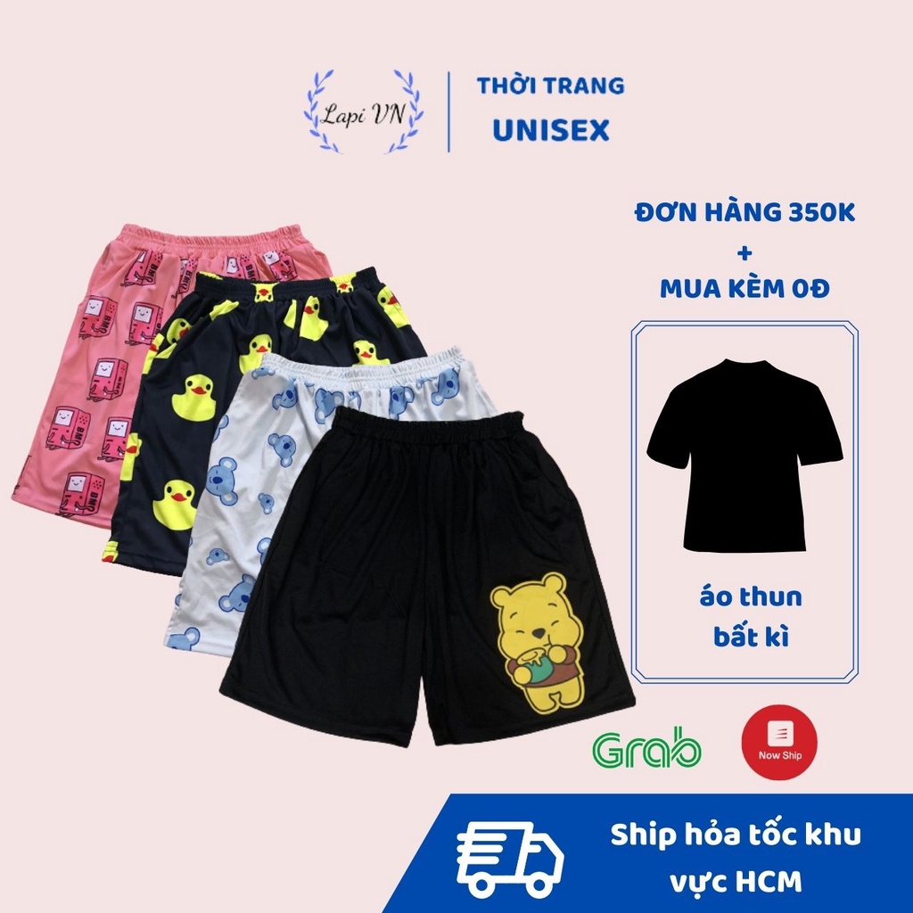 Quần Short Lửng Cartoon Thú Unisex (Nhiều mẫu)-Lapi VN ,FREESIZE đến 70kg,