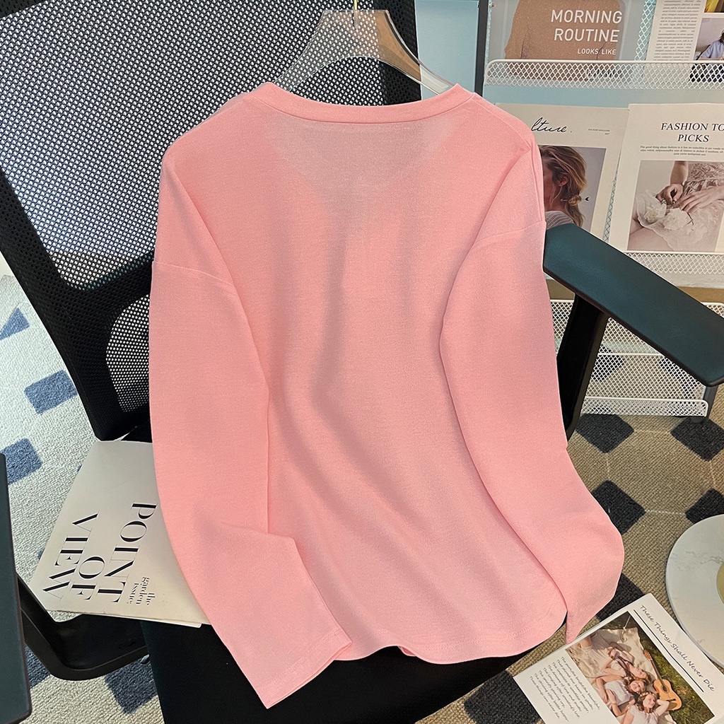Áo Thun Dài Tay Cổ Chữ v Form Rộng Thời Trang Mùa Thu Mới Cho Nữ