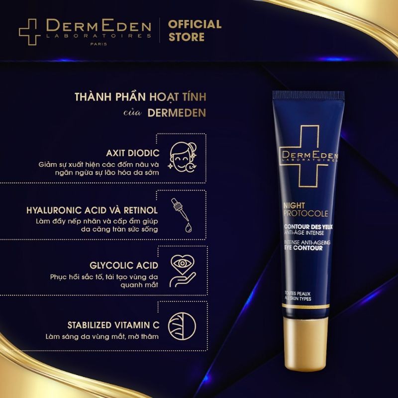 Kem dưỡng mắt Dermeden Night Procotole làm mờ nếp nhăn, quầng thâm, bọng mắt