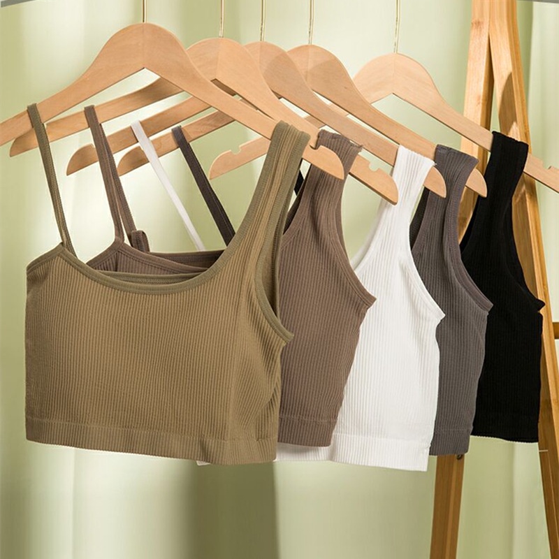 Áo Croptop 2 Dây Có Mút Ngực quai lệch Form Ngắn Chất Len Tăm dày dặn RT8