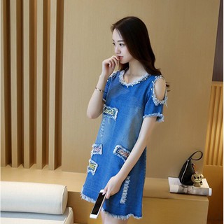 ĐẦM JEAN SUÔNG CUTOUT VAI