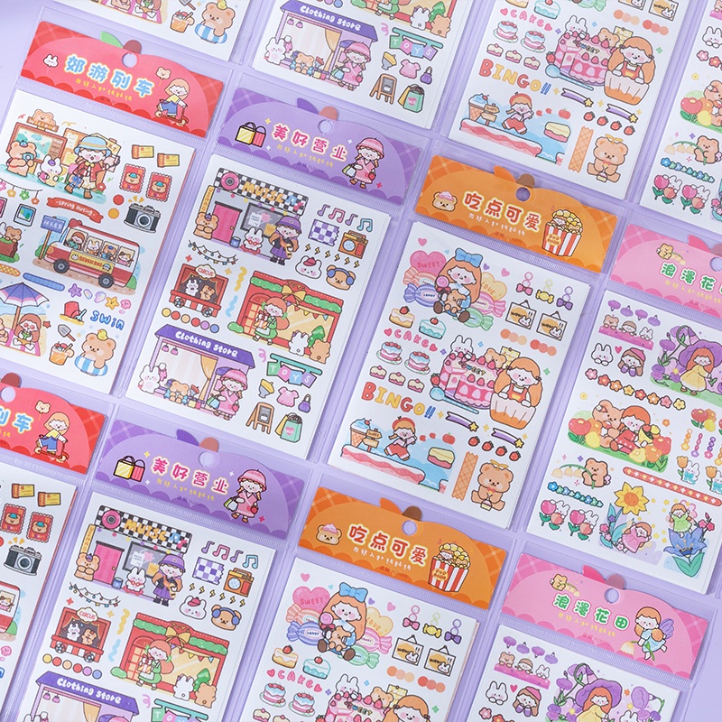 Set 4 Miếng Dán Trang Trí Họa Tiết Vẽ Tay Dễ Thương Phong Cách Nhật Bản