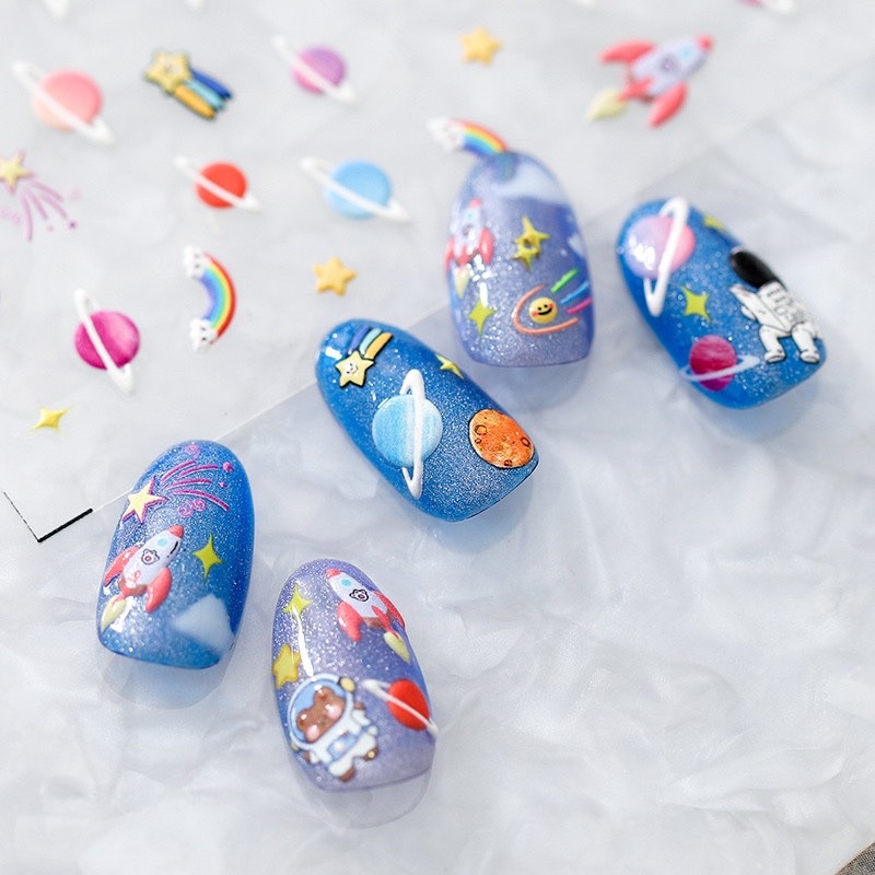 Album sticker vũ trụ hành tinh, phi hành gia 3d lụa cao cấp trang trí móng - phụ kiện nail