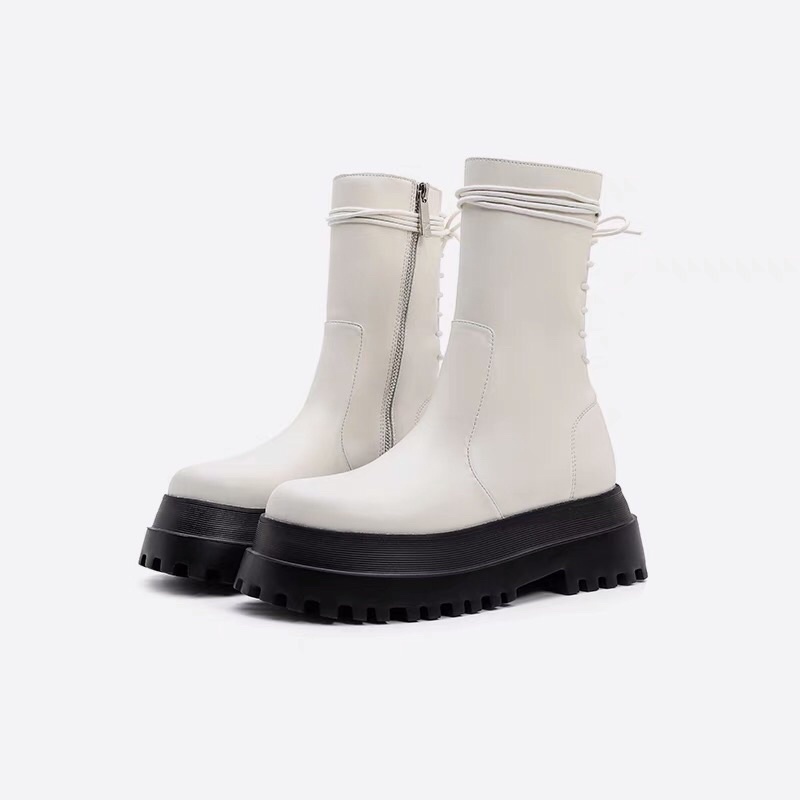 Giày boots chiến binh đế dày martin bánh mì khoá bên buộc dây cao cổ ulzzang