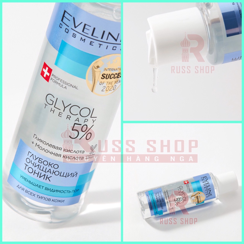 Toner Eveline 5% Glycolic Acid - Glycol Therapy Thu Nhỏ Lỗ Chân Lông Láng Mịn Da