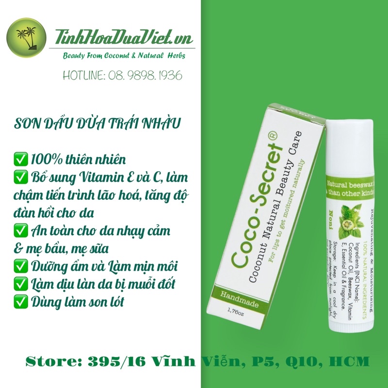 [2025] SỈ 10 SON COCO SECRET DẦU DỪA SÁP ONG DƯỠNG MÔI MỀM MƯỢT