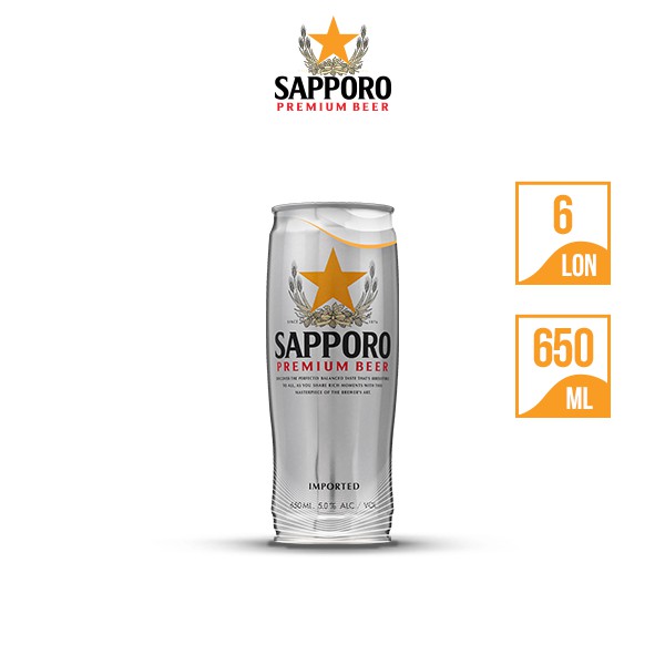 Thùng 6 lon bia Sapporo Premium (650ml/lon)