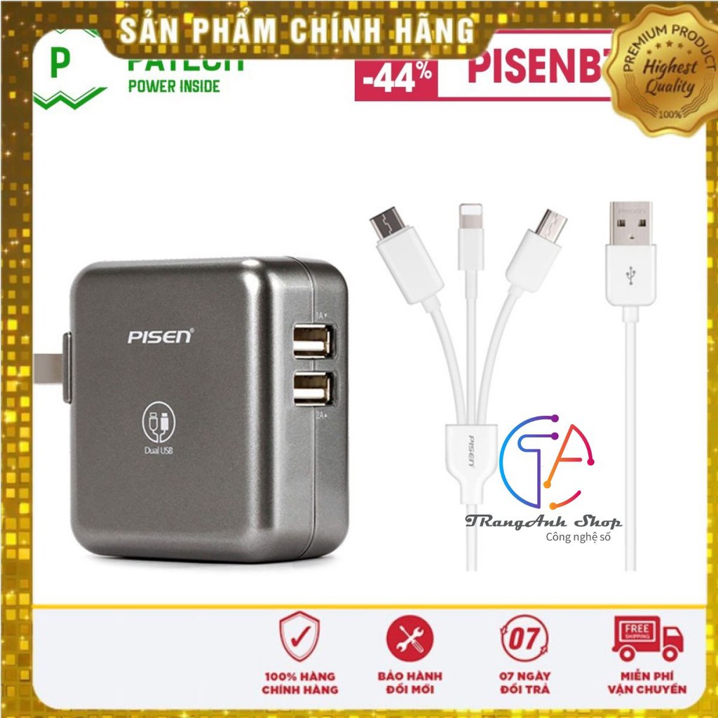 [ FREE SHIP ] Combo cốc sạc nhanh Pisen 10W kèm cáp 3 trong 1 iphone - Hàng chính hãng