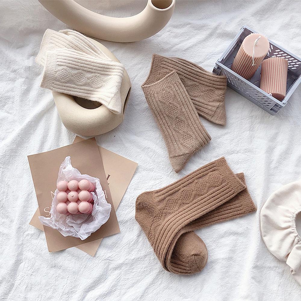 Đôi Tất Dệt Kim Màu Ngà Phong Cách Retro Thời Trang Mùa Thu Giản Dị Thoáng Mát