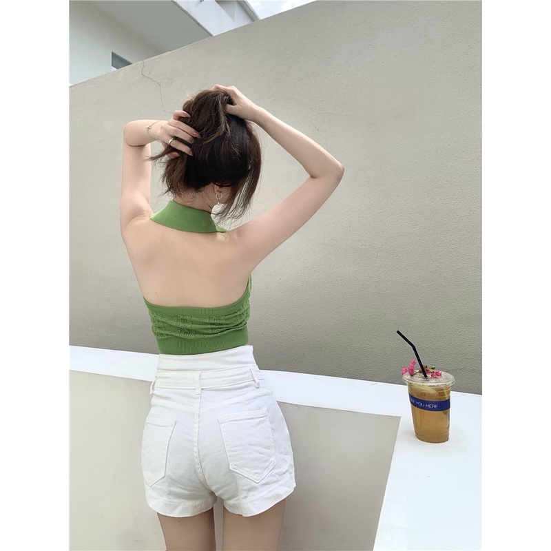 QKOOLE  Áo Dệt Kim Không Tay Cổ POLO Phong Cách Thời Trang Hàn Quốc Dành Cho Nữ