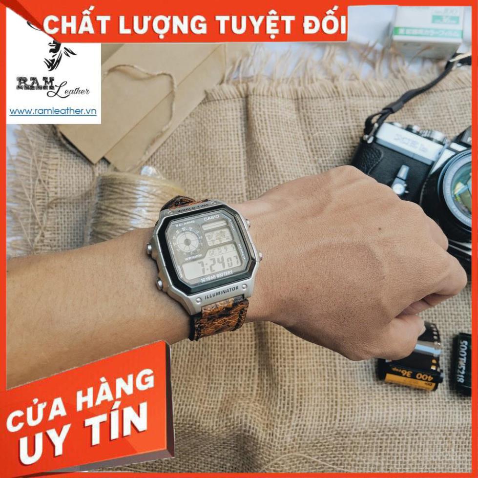 Dây đồng hồ da bò thật cho Seiko 5 / Casio AE 1200 WHD / Casio AE 1200 WH / Casio 1200WHD / 1000W / 1000WD +