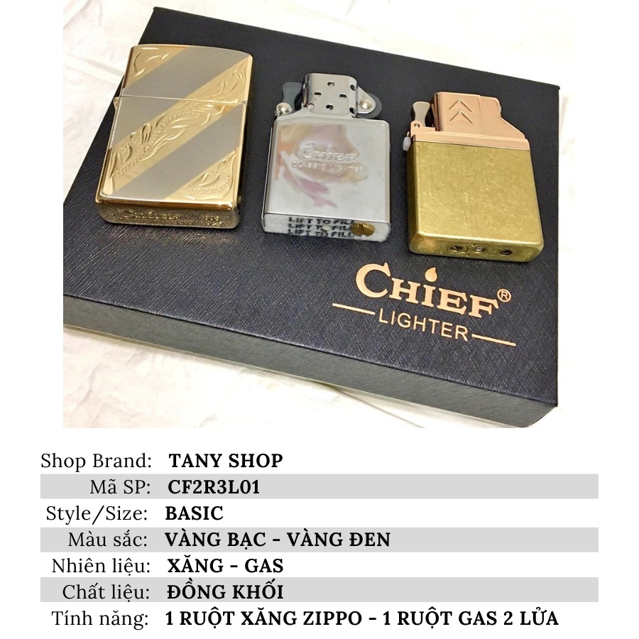 Bật đồng nguyên khối ngoài trời mẫu CHIEF 2 ruột 3 chế độ Hoa văn vàng Đen/Bạc - TANY SHOP CF2R3L01
