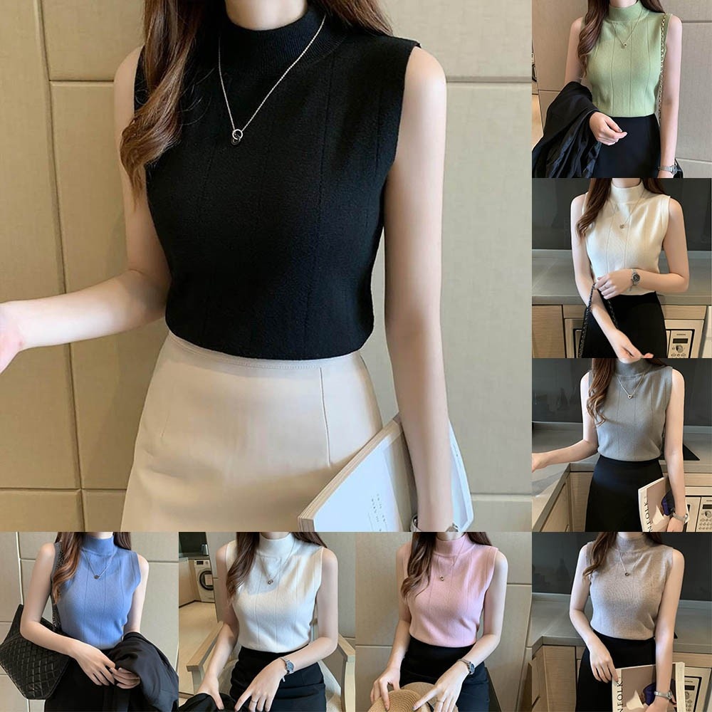 Áo Sát Nách Cổ Cao Thoáng Khí Phong Cách Retro Cho Nữ