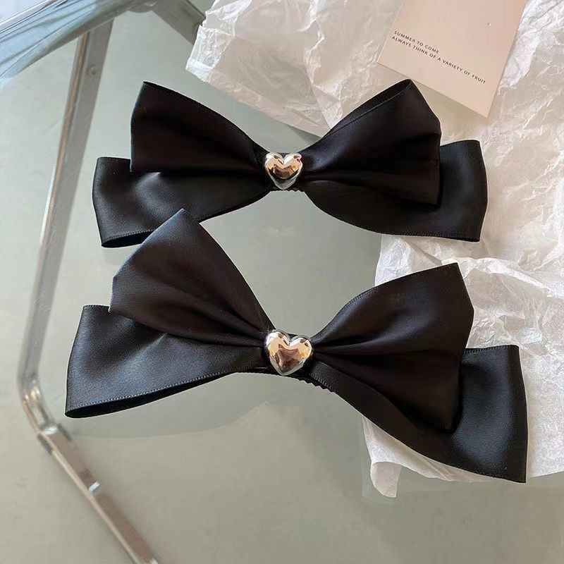 Kẹp Tóc Nơ Hình Trái Tim Ba Chiều Màu Đen Phong Cách Retro 2022 Cho Bé Gái